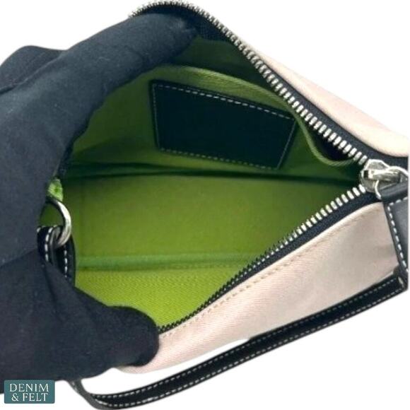 Coach Soho Black & Cream Canvas Shoulder Clutch/Small Bag w/Lime Green Interior - Picture 12 of 13